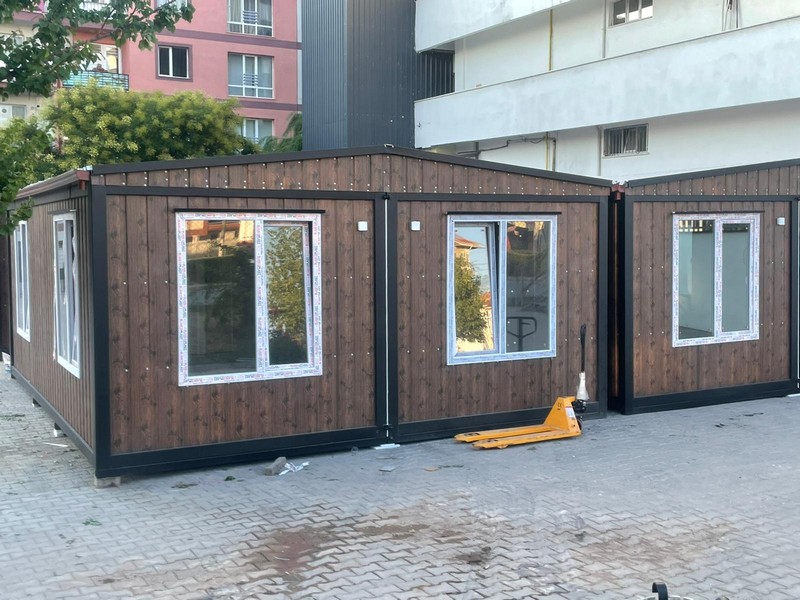 4 Adet 42 M² BIRLESIM CATILI KONTEYNER-DIŞI AHŞAP DESENLİ SAC-İÇİ BETOPAN/FULL
